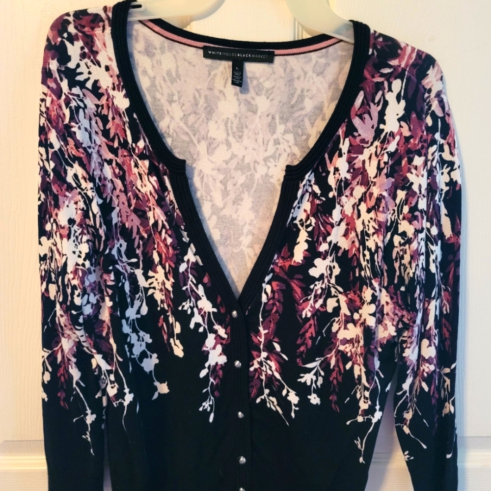 WHBM Large, Floral Print Cardigan Sweater